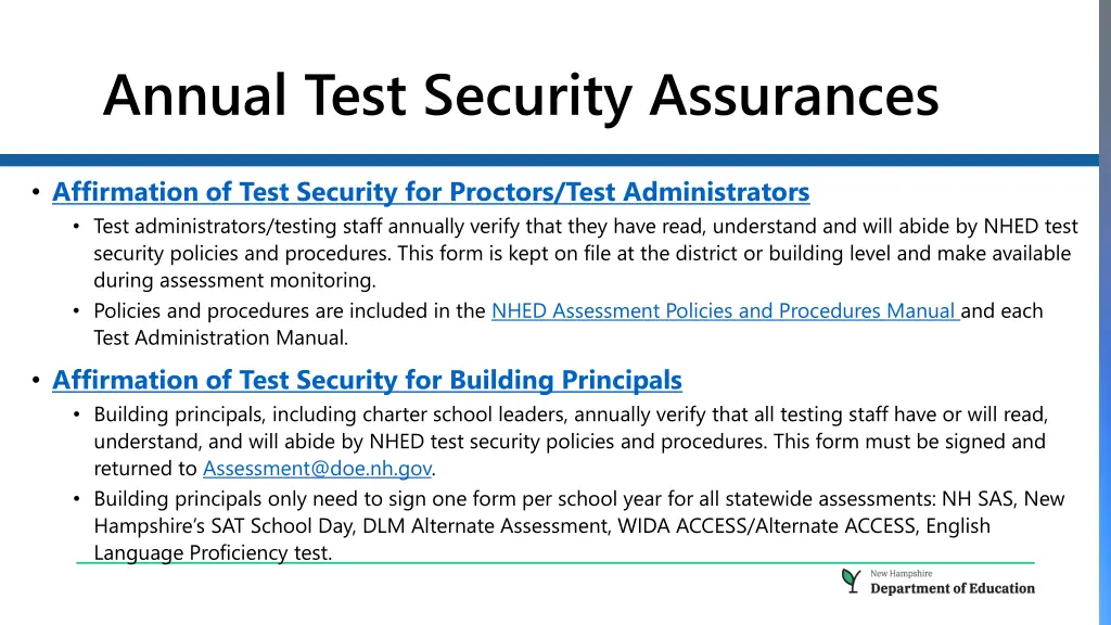 annual test security assurances