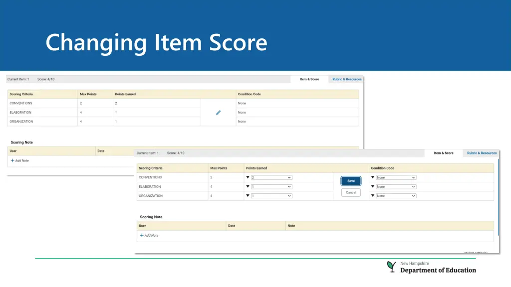 changing item score