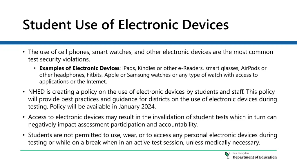 student use of electronic devices