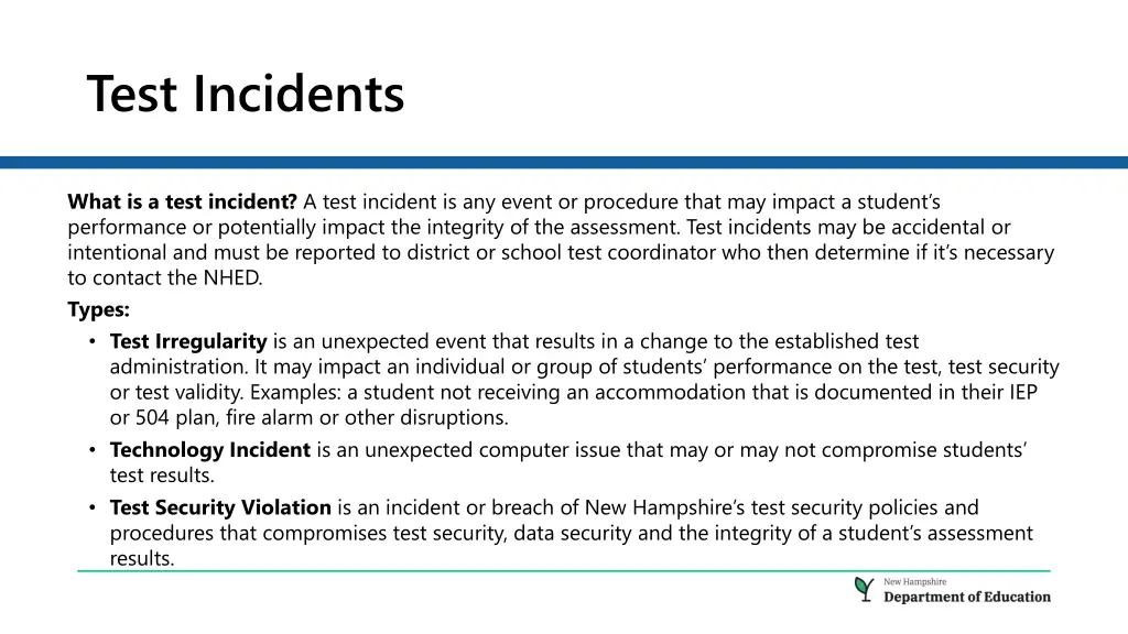 test incidents