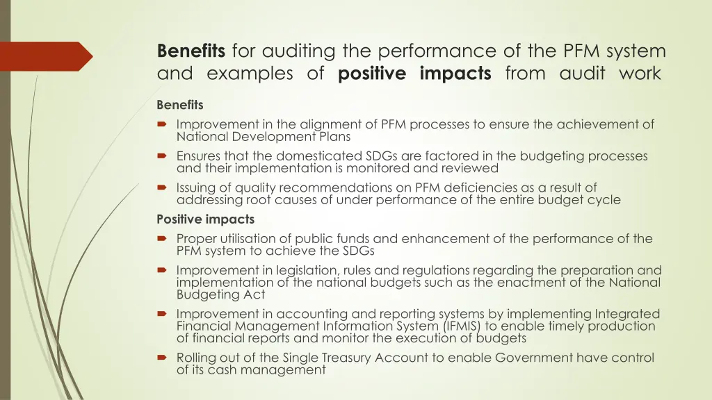 benefits for auditing the performance