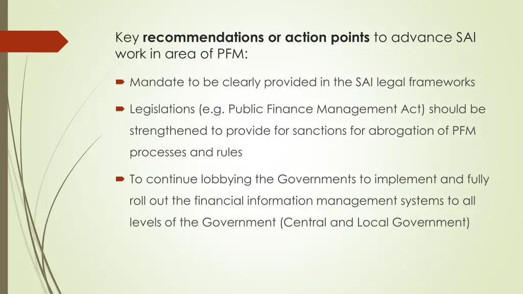 key recommendations or action points to advance