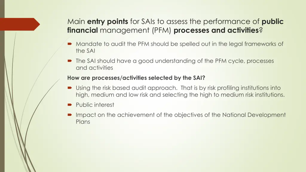 main entry points for sais to assess