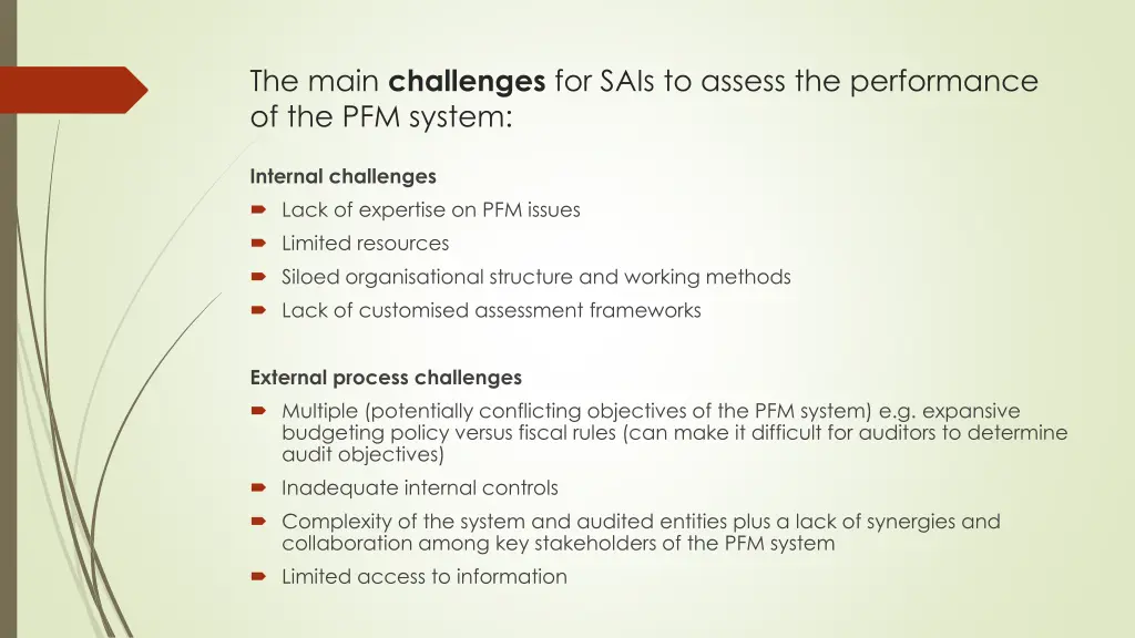 the main challenges for sais to assess