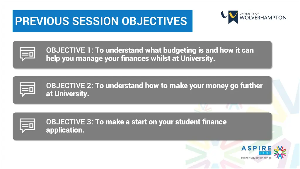 previous session objectives