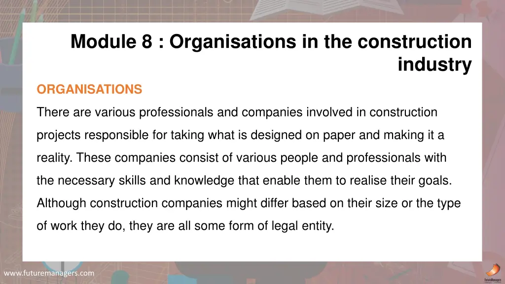 module 8 organisations in the construction