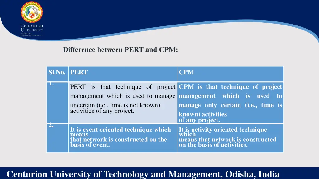 difference between pert and cpm