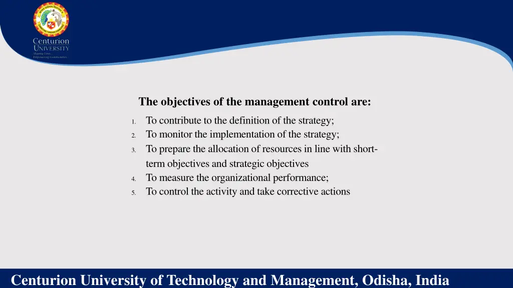 the objectives of the management control are