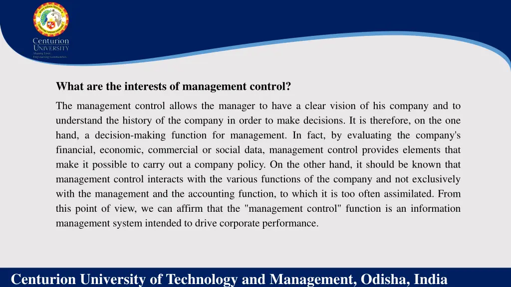 what are the interests of management control