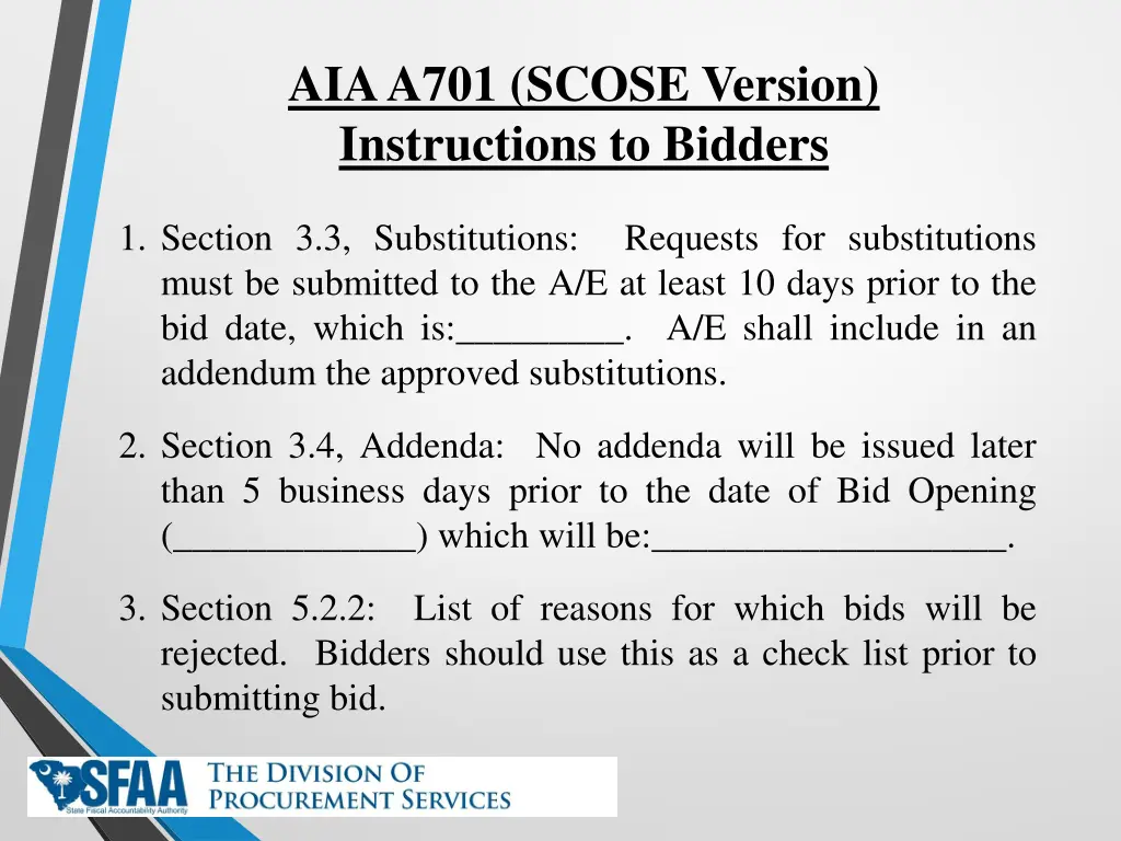 aia a701 scose version instructions to bidders