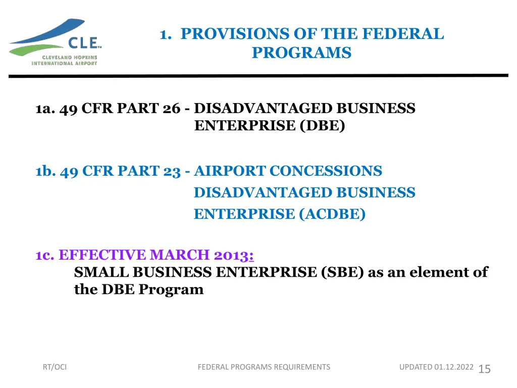 1 provisions of the federal programs