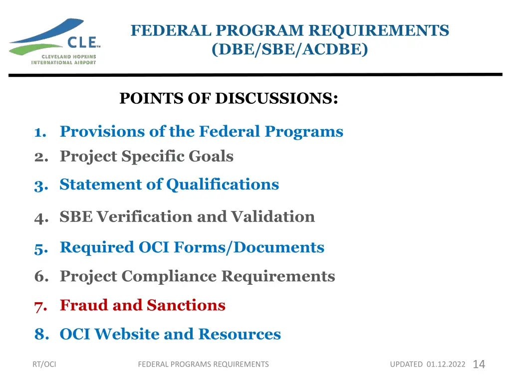 federal program requirements dbe sbe acdbe