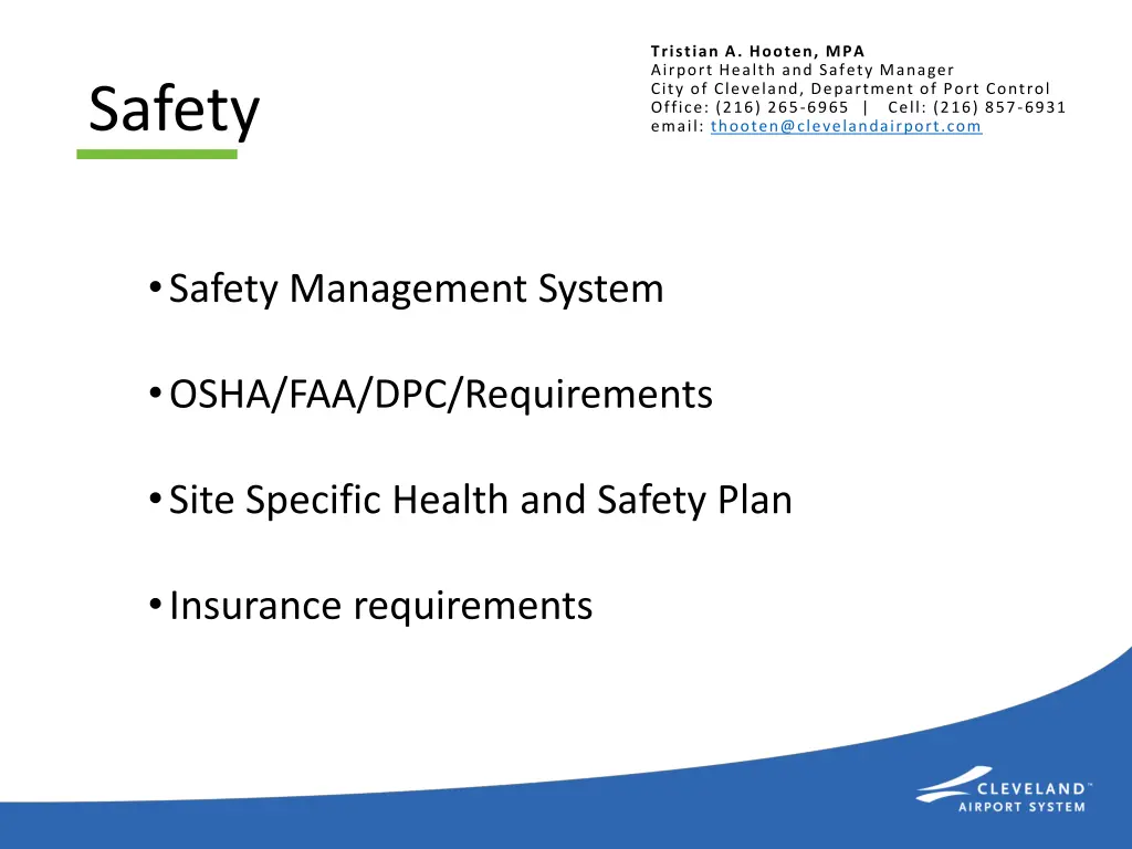 tristian a hooten mpa airport health and safety