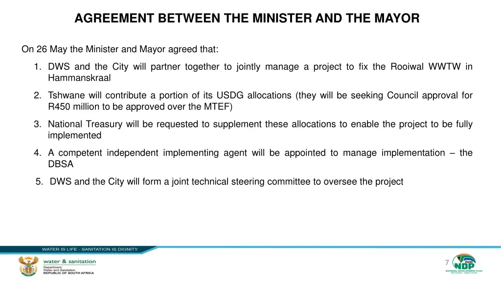 agreement between the minister and the mayor