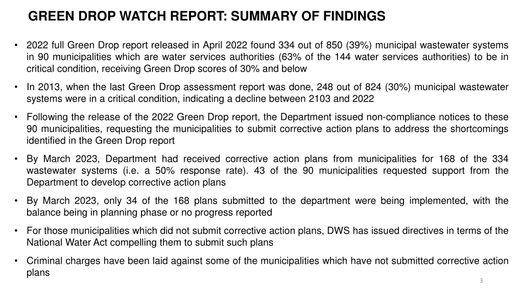 green drop watch report summary of findings