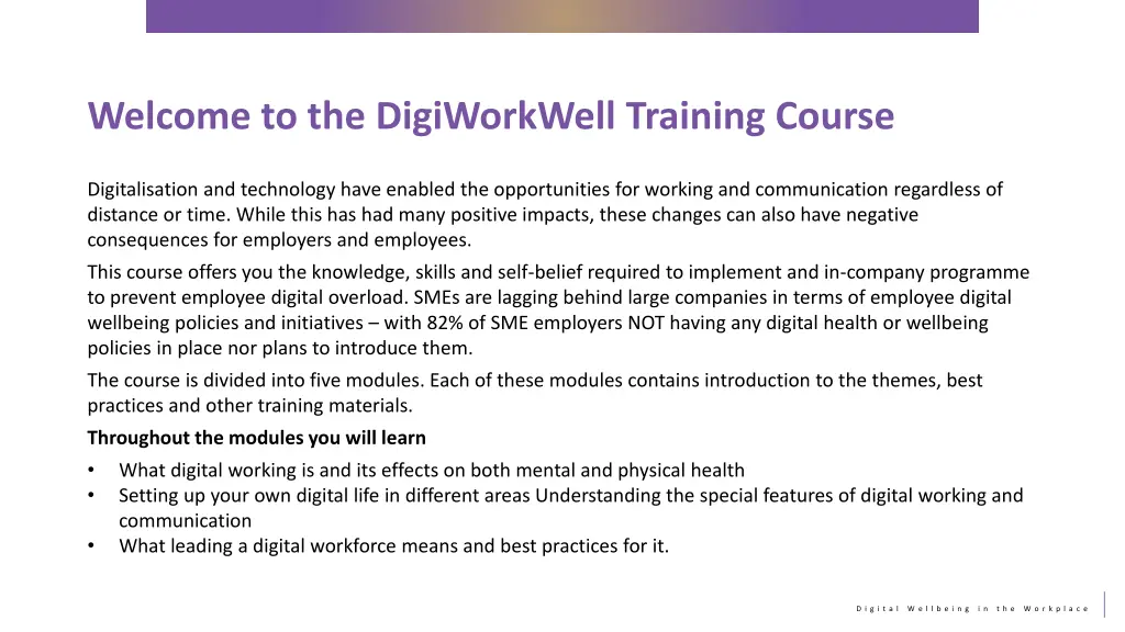 welcome to the digiworkwell training course