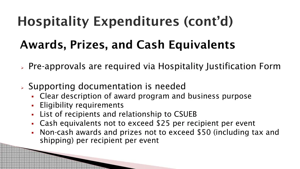 hospitality expenditures cont d
