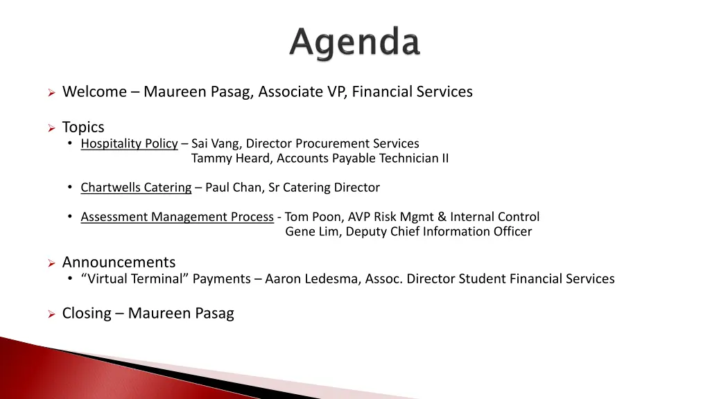 welcome maureen pasag associate vp financial