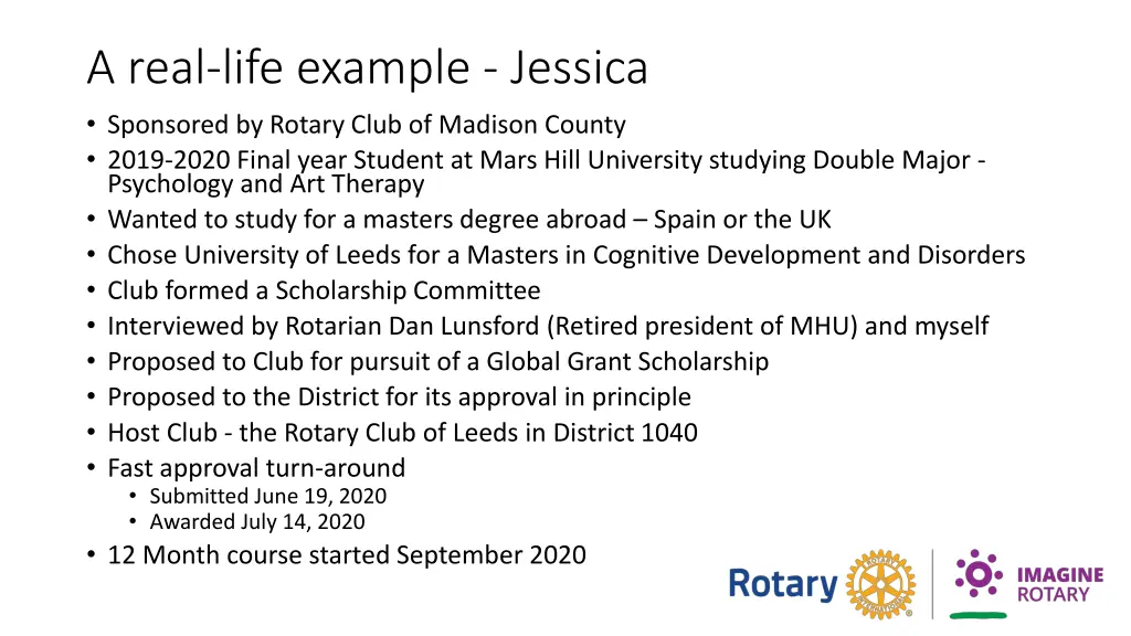 a real life example jessica sponsored by rotary