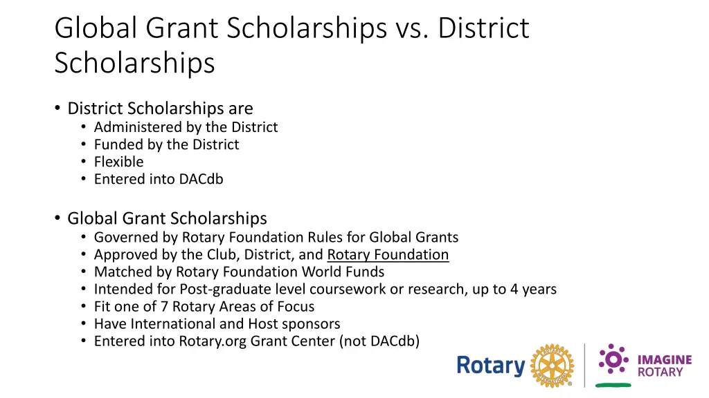 global grant scholarships vs district scholarships