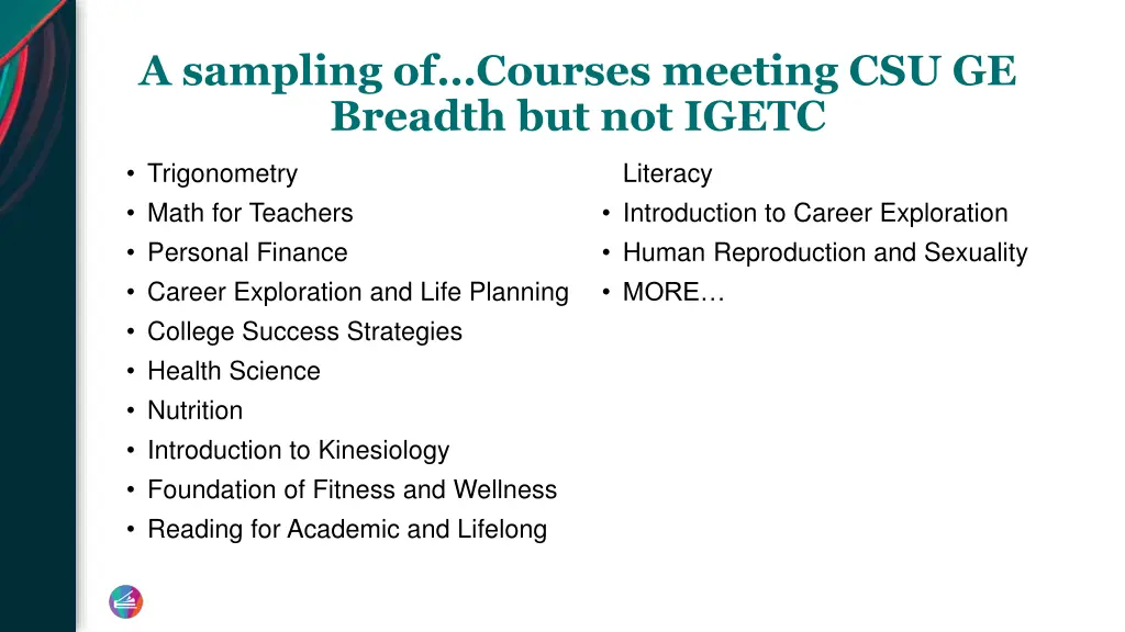 a sampling of courses meeting csu ge breadth