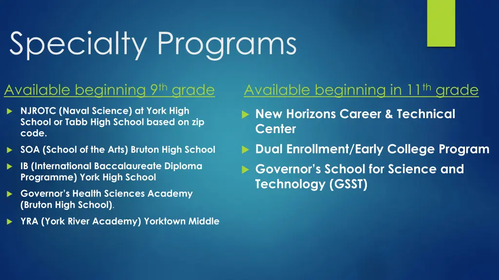 specialty programs