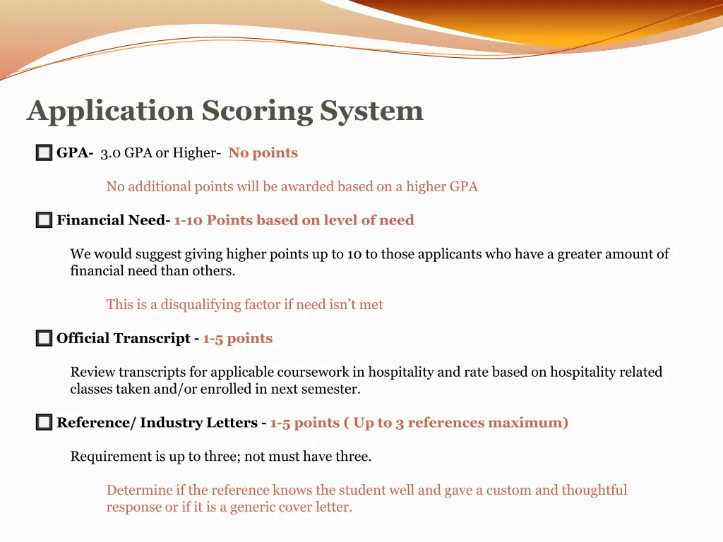 application scoring system