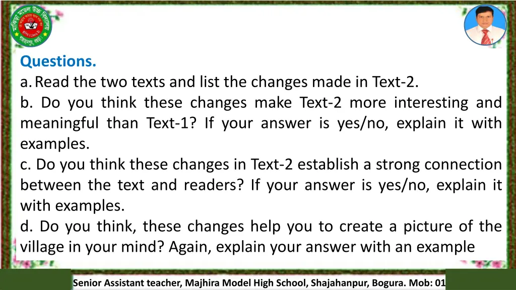 questions a read the two texts and list