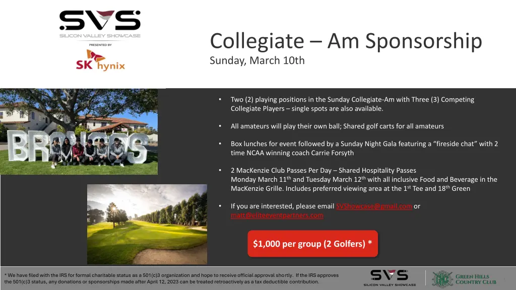 collegiate am sponsorship sunday march 10th