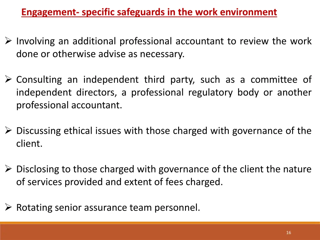 engagement specific safeguards in the work
