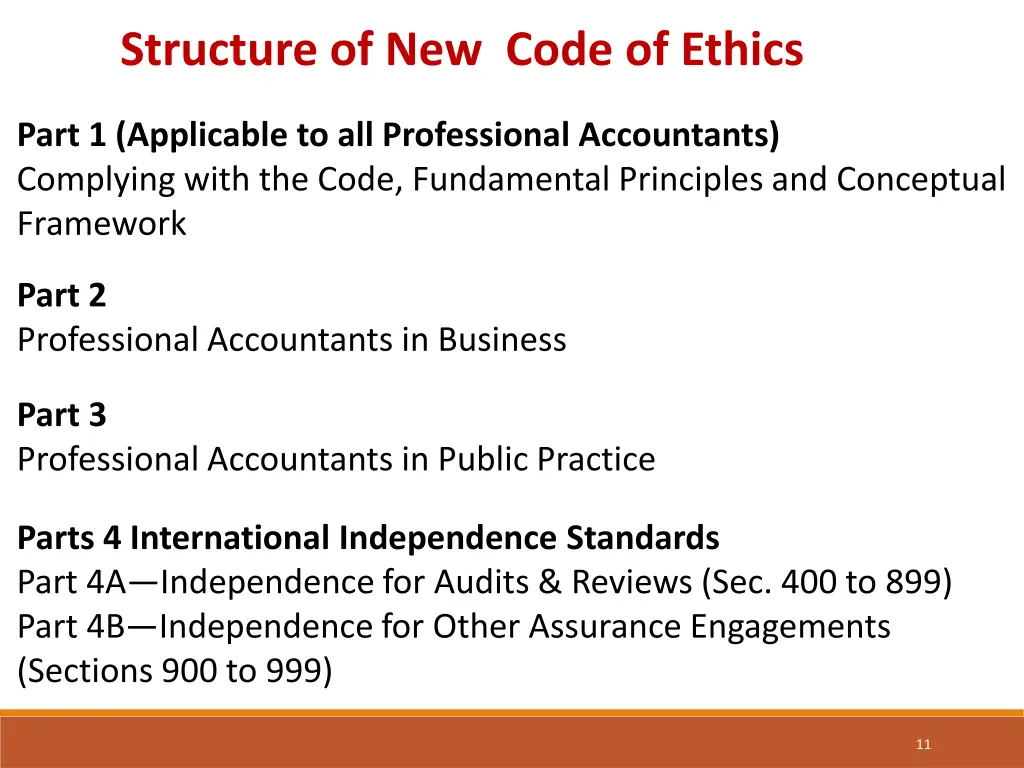 structure of new code of ethics
