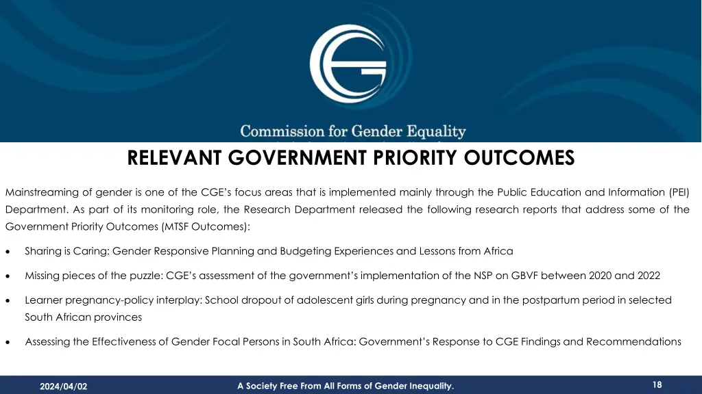 relevant government priority outcomes