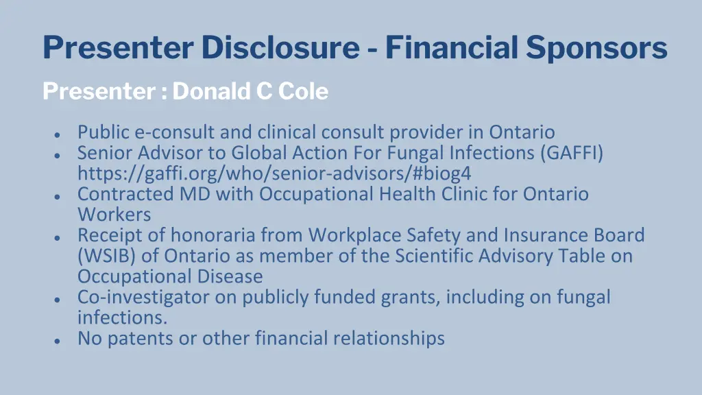 presenter disclosure financial sponsors presenter