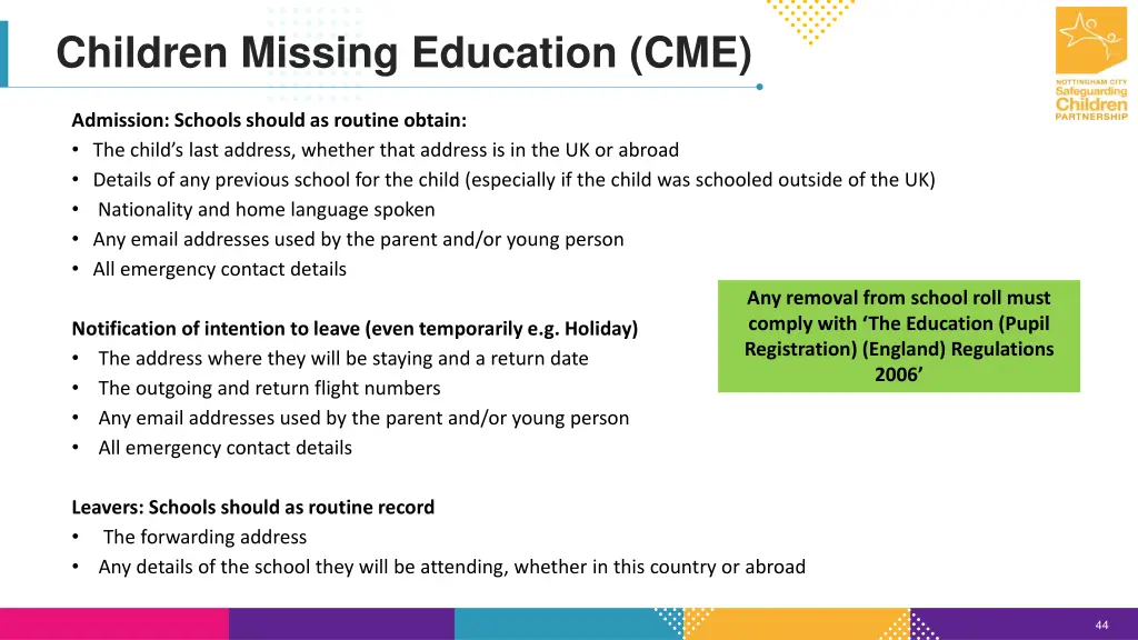 children missing education cme