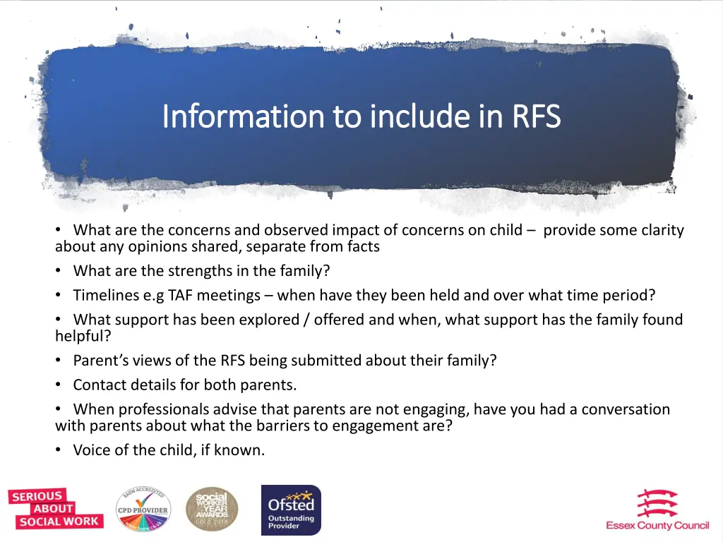 information to include in rfs information