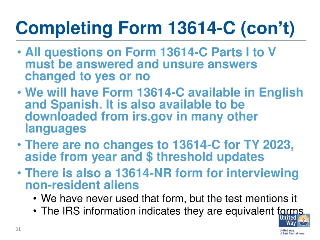 completing form 13614 c con t