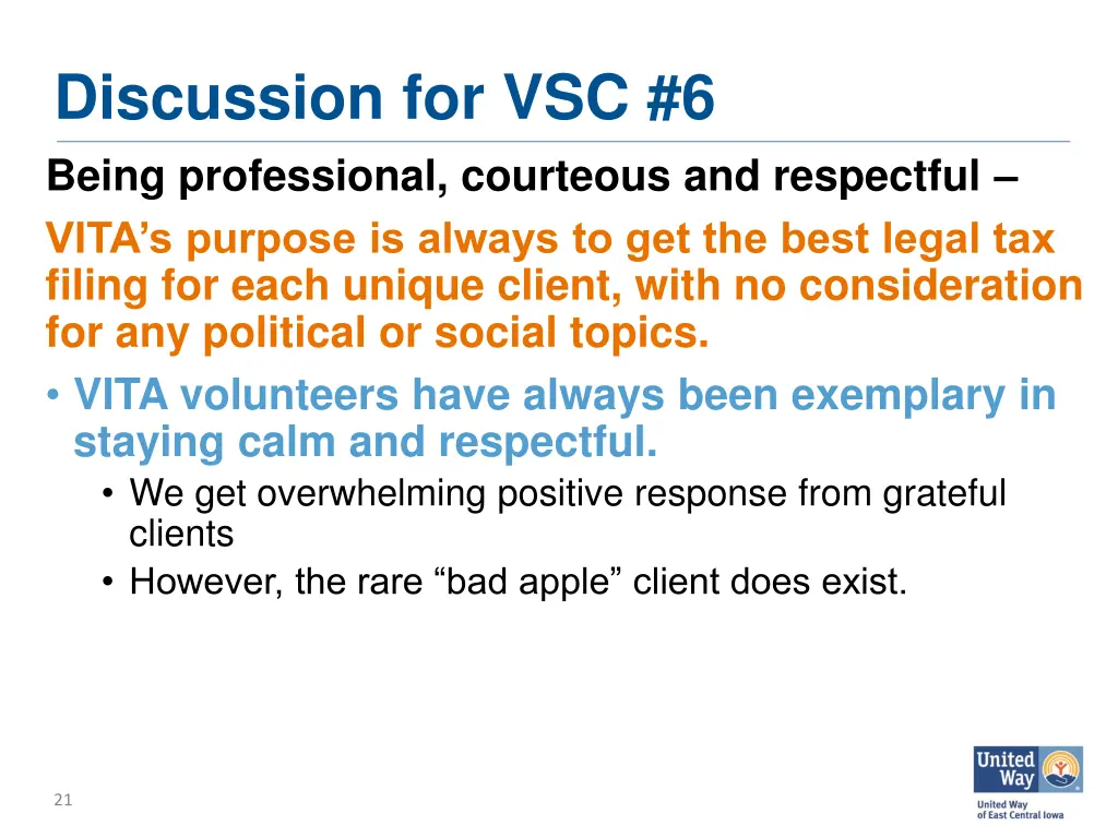discussion for vsc 6 being professional courteous