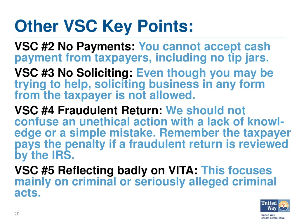 other vsc key points vsc 2 no payments you cannot