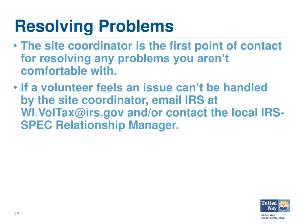resolving problems the site coordinator