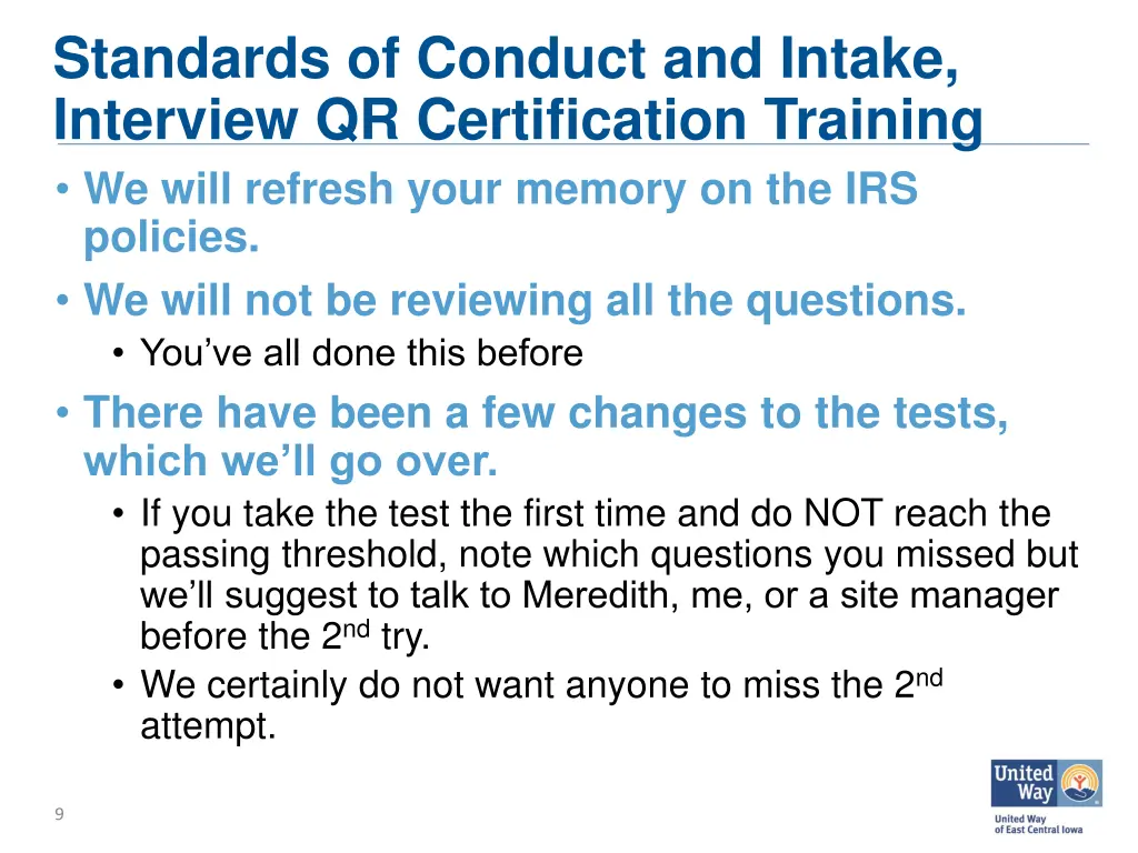 standards of conduct and intake interview
