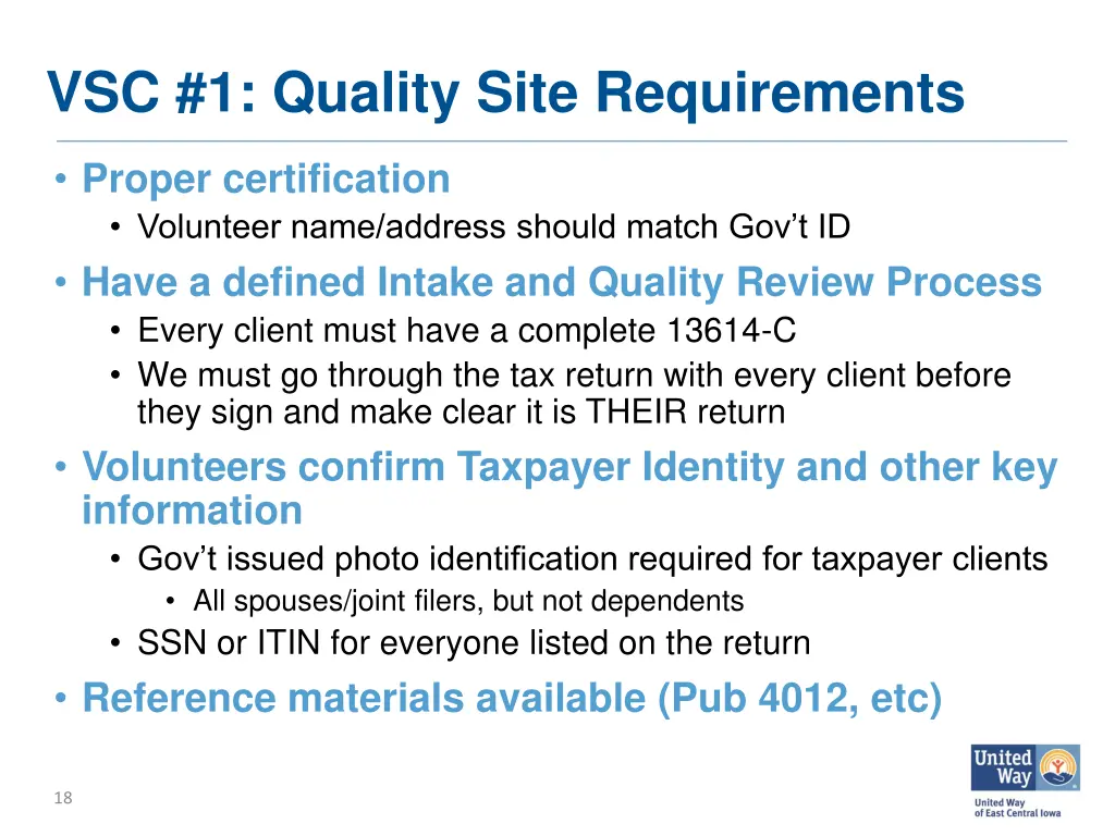 vsc 1 quality site requirements