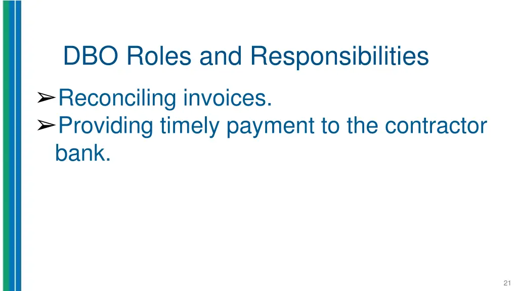 dbo roles and responsibilities reconciling