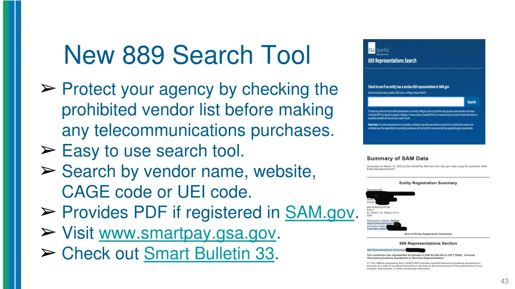 new 889 search tool protect your agency