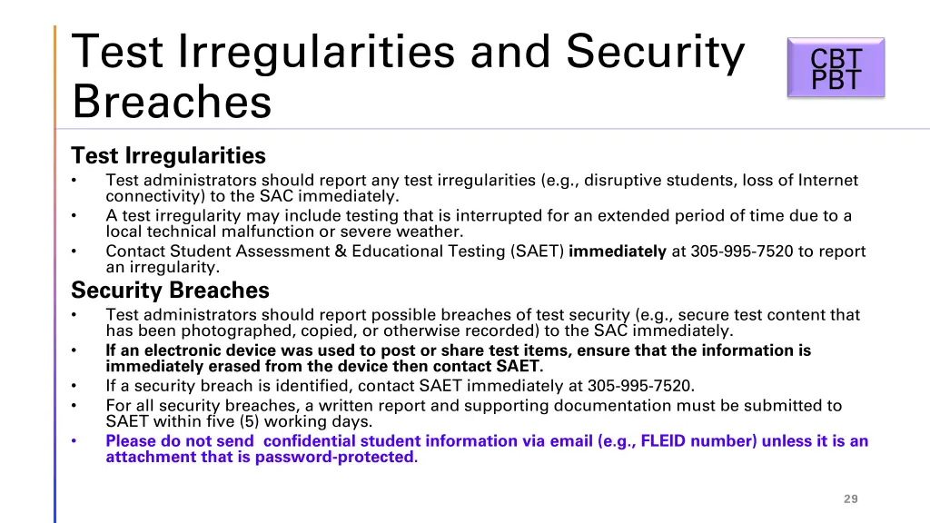 test irregularities and security breaches test