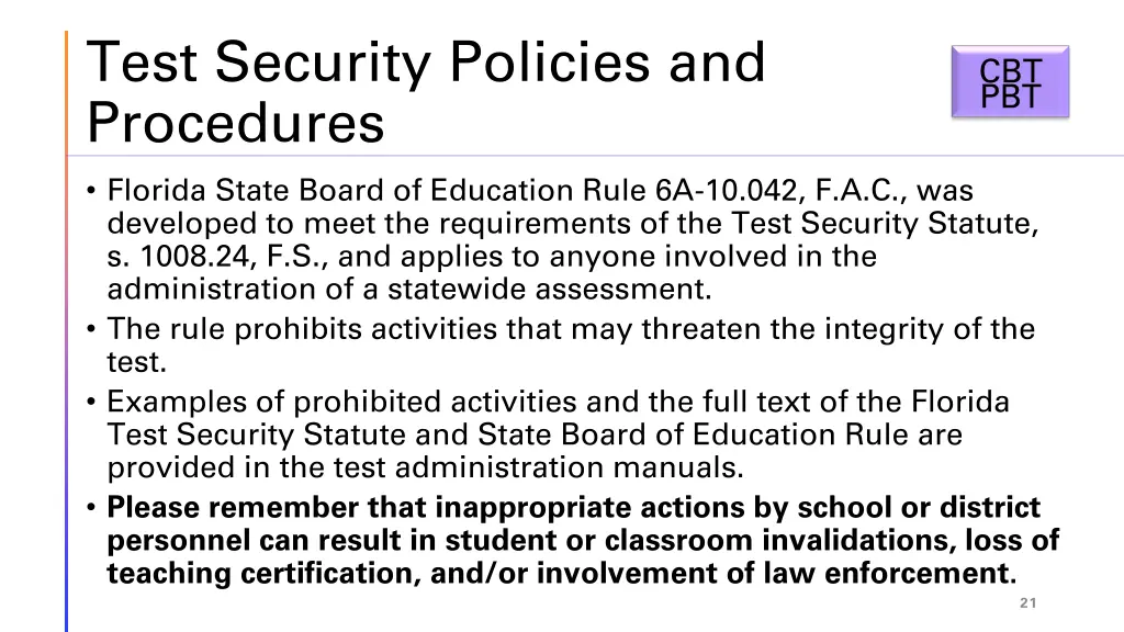 test security policies and procedures florida