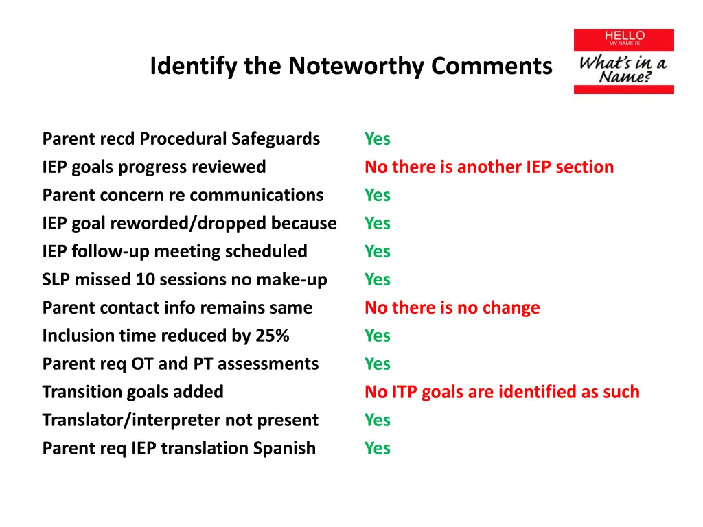 identify the noteworthy comments