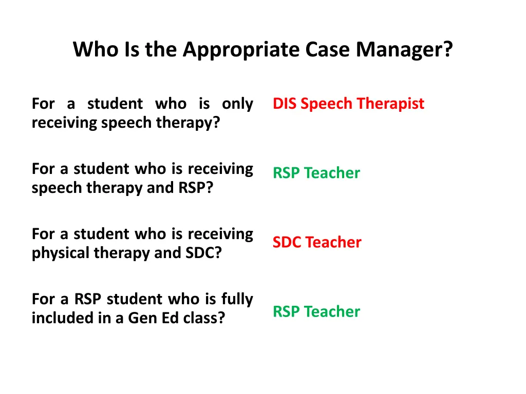 who is the appropriate case manager