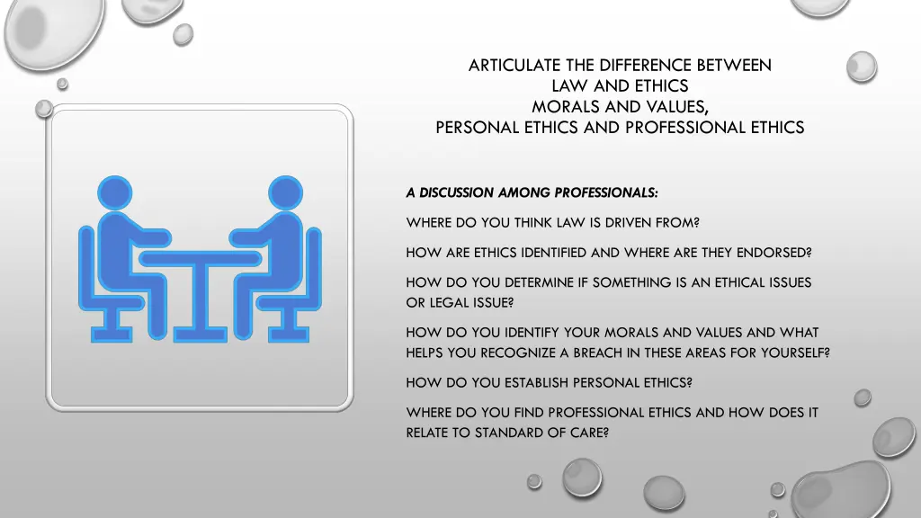 articulate the difference between law and ethics