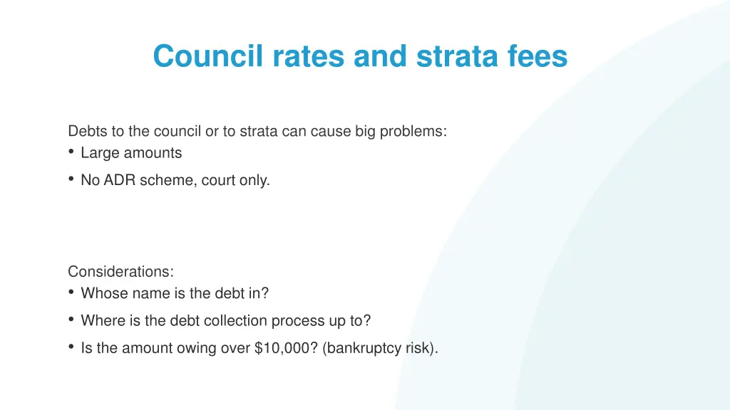 council rates and strata fees
