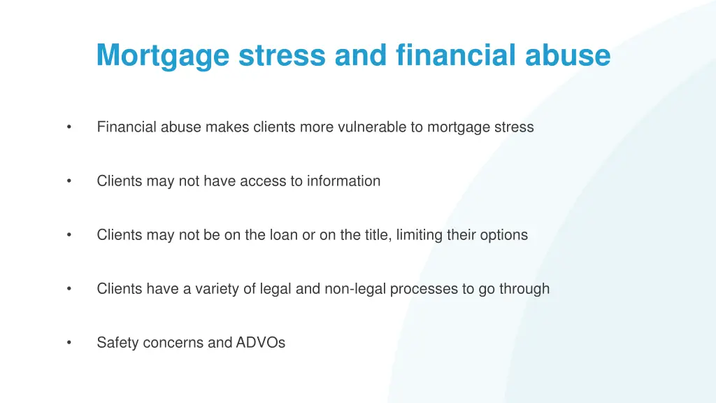 mortgage stress and financial abuse